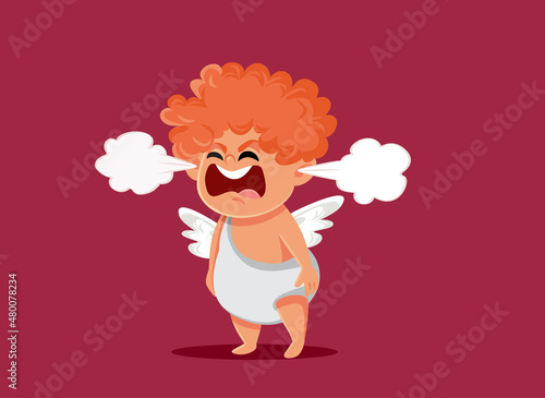 Funny Angry Cupid Vector Cartoon Illustration