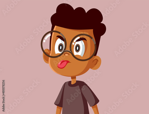 Misbehaving Little Boy Making Rude Gesture Vector Illustration