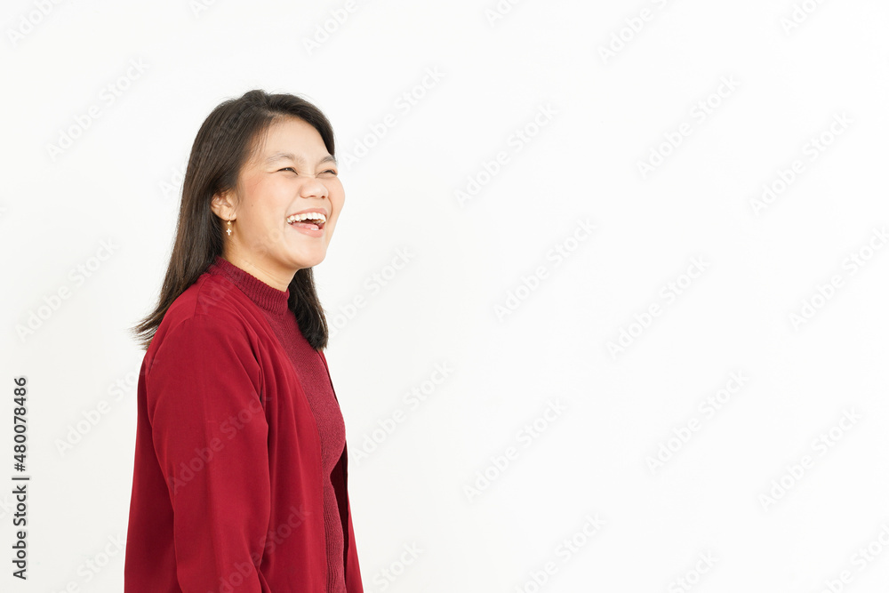 Smiling Of Beautiful Asian Woman Wearing Red Shirt Isolated On White Background Smiling Of Beautiful Asian Woman Wearing Red Shirt Isolated On White Background