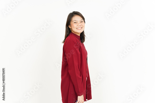 Smiling Of Beautiful Asian Woman Wearing Red Shirt Isolated On White Background