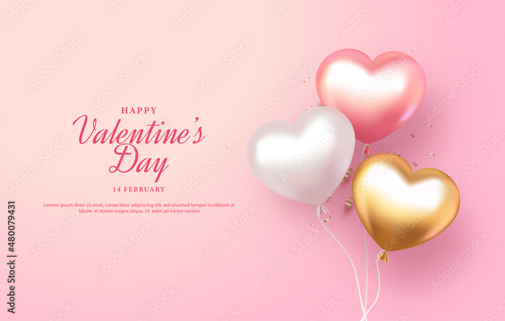Valentines day with realistic 3d love balloons