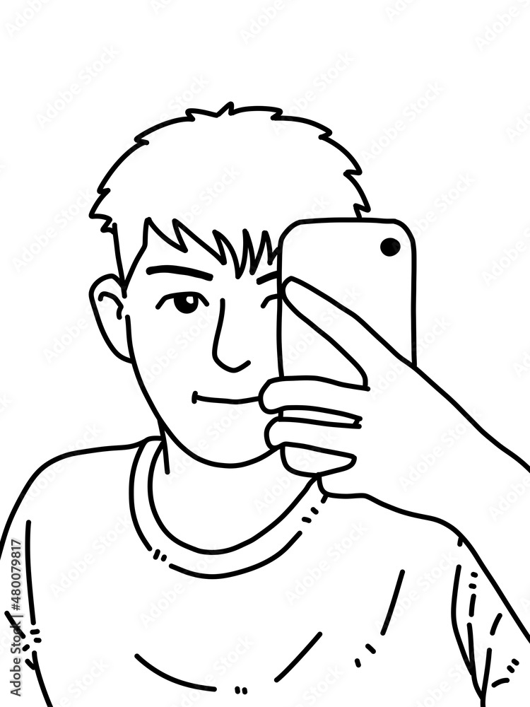 Obraz premium black and white of cute man cartoon for coloring