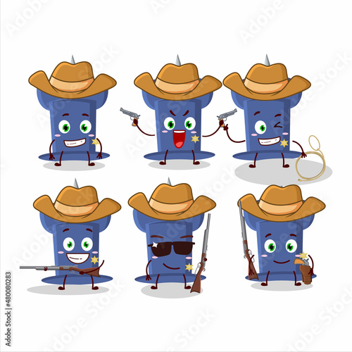 Cool cowboy blue push pin cartoon character with a cute hat