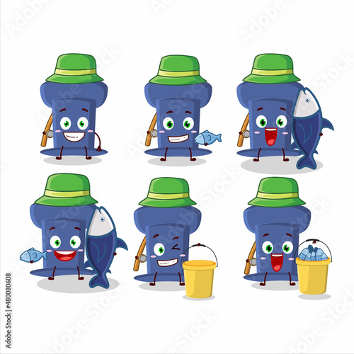 A fisherman blue push pin cartoon picture catch a big fish