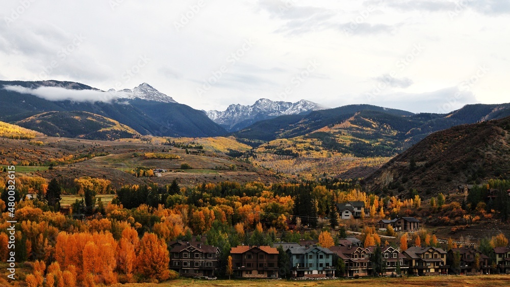 Village in Colorado mountains in the fall.