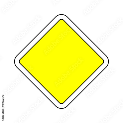 Priority road. Yellow rhomb shaped. Regulatory sign. Navigation icon. Road traffic. Vector illustration. Stock image. 