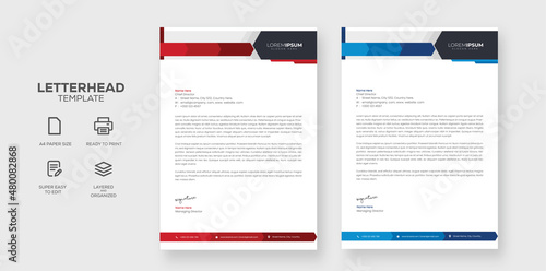 Business style corporate modern letterhead design template Blue, red and black