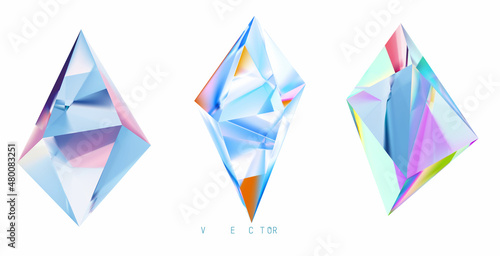 Set of colored crystals on a white background.