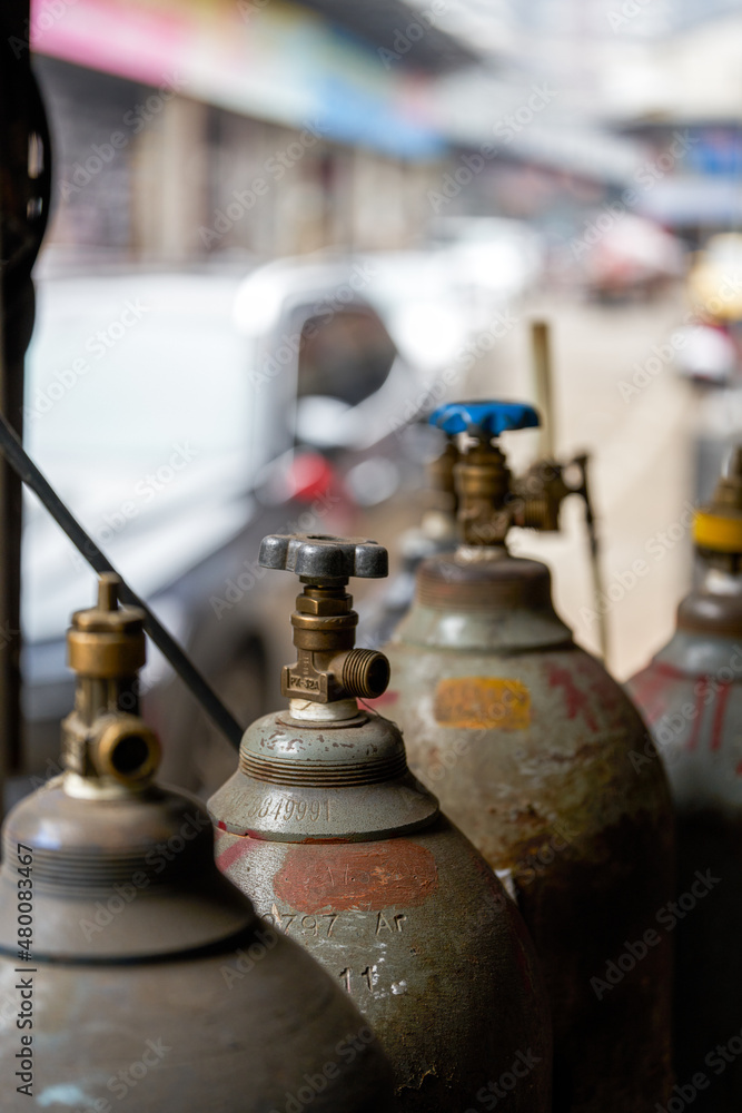 Close-up of acetylene gas cylinder used for welding Close-up of acetylene gas cylinder used for welding