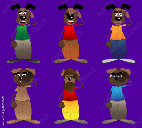 Funny cartoon dog confused, scratching his head. Vector illustration.
