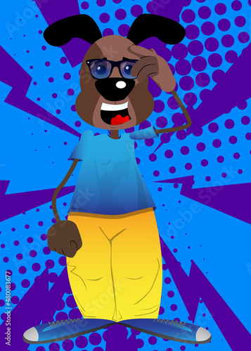 Funny cartoon dog confused, scratching his head. Vector illustration.