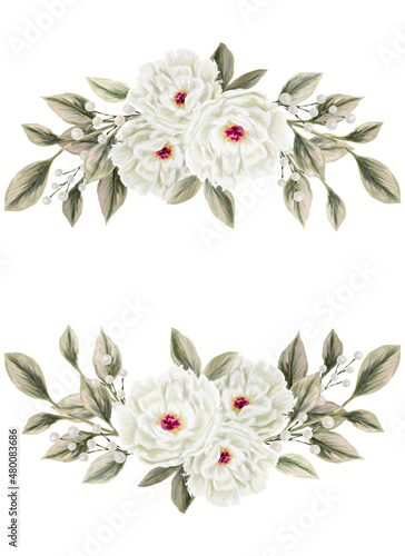 Spring flowers. Isolated frame for design of invitations  cards. Arrangement of pink and white wildflowers in the form of a wreath.