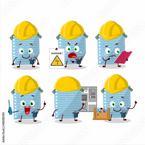 Professional Lineman blue sticky notes cartoon character with tools