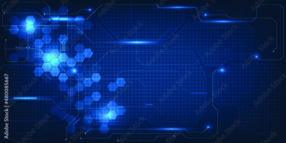 Obraz premium Abstract blue futuristic digital technology with hexagon network and digital circuit line.Vector illustrations.