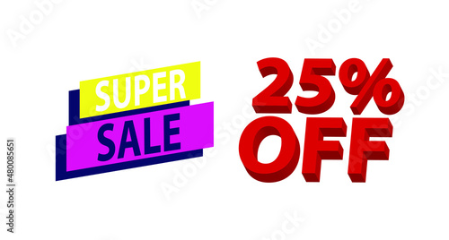 25 percent sale red 3d business promotion poster template on white background