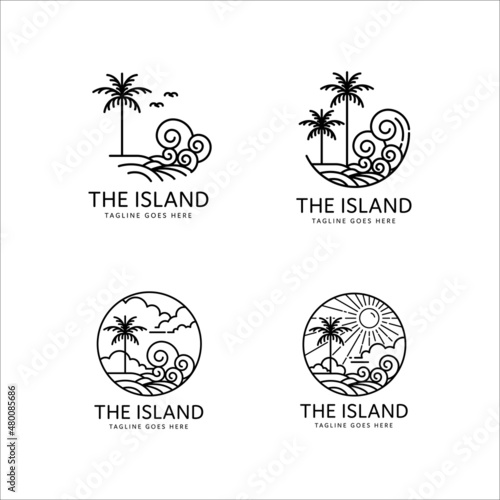 tropical island logo collection monoline style design