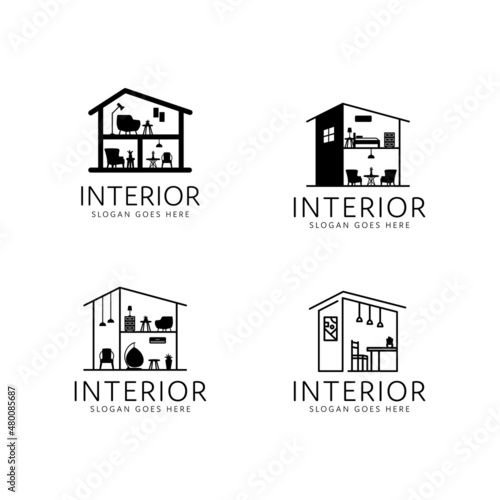 simple home interior logo collection monoline style design