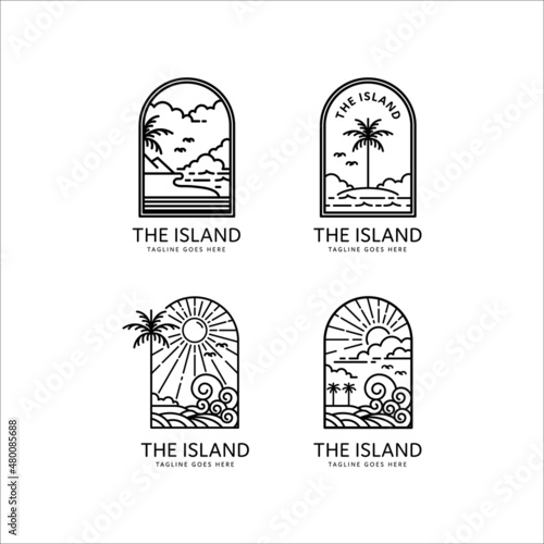 tropical beach logo collection monoline style design