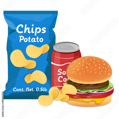 Burger with soda and fries concept illustration fast food vector template