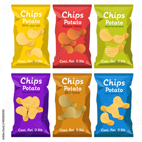 Bags of potatoes fries snack fast food concept illustration vector