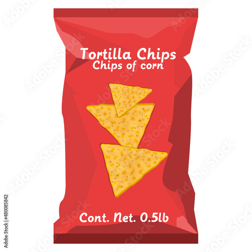 Tortilla chips corn snack fast food bag concept illustration vector