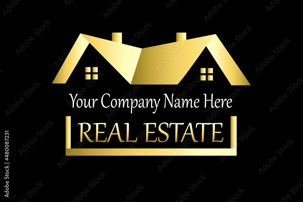 Logo real estate gold house icon symbol construction industry id card business identity cart vector image design
