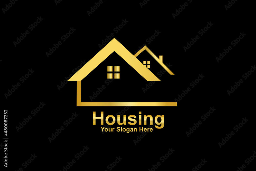 Logo real estate gold house icon symbol construction industry id card business identity cart vector image design Logo real estate gold house icon symbol construction industry id card business identity cart vector image design