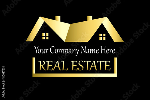 Logo real estate gold house icon symbol construction industry id card business identity cart vector image design