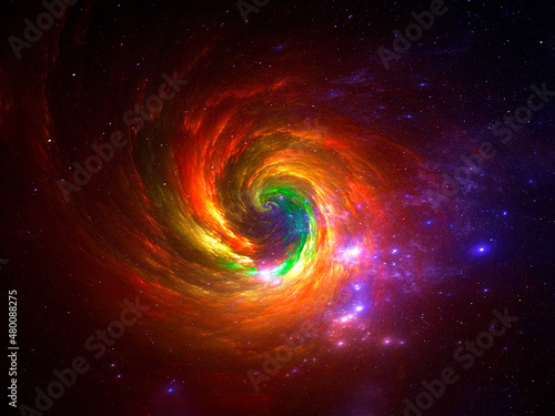 Multicolor space background - bright spiral galaxy - abstract illustration