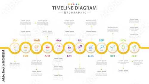 Infographic template for business. 12 Months modern Timeline diagram calendar, presentation vector infographic.