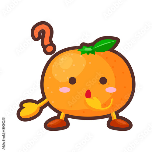 不思議そうな顔のかわいいみかんのキャラクターのイラスト