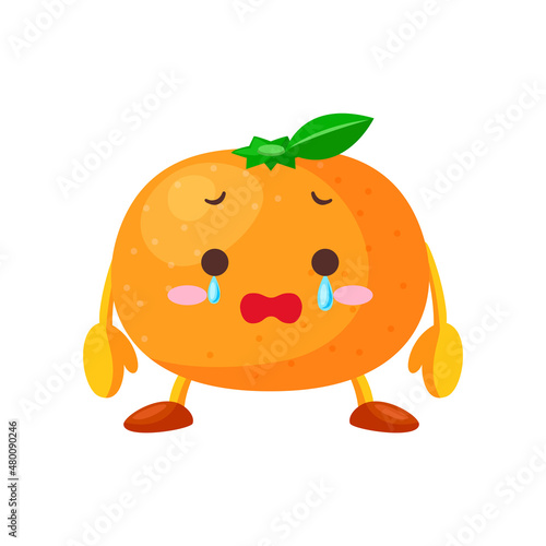 涙を流すかわいいみかんのキャラクターのイラスト