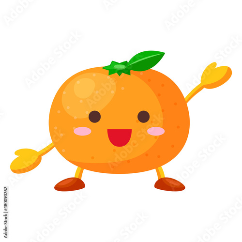 片手を挙げるかわいいみかんのキャラクターのイラスト