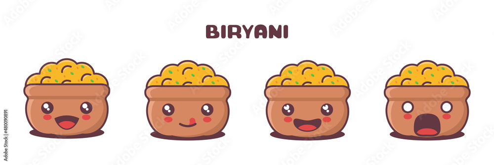 vector biryani cartoon mascot, traditional indian food illustration, with  different facial expressions Stock Vector | Adobe Stock
