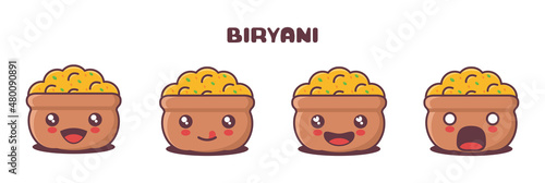 vector biryani cartoon mascot, traditional indian food illustration, with different facial expressions