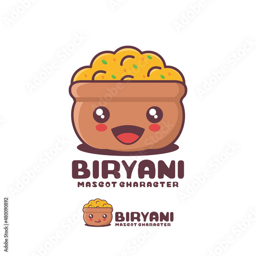 vector biryani cartoon mascot, traditional indian food illustration