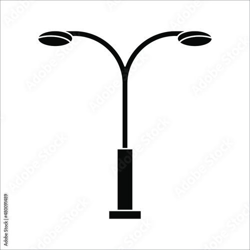Street light line black and white vector icon. Lamppost flat silhouette on white background. eps 10