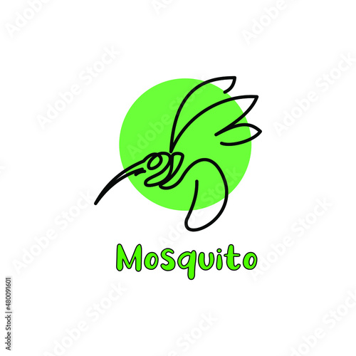 
Vector line art mosquito logo in black and green color. Vector illustration