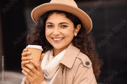 Beautiful woman drinking te...