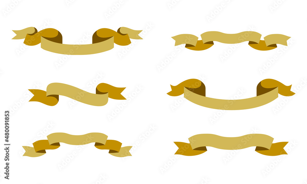 various ribbon illustrations in golden color. set of empty element decoration for text copy space. elegant vector for highlight, title, badge, sale decoration, etc.