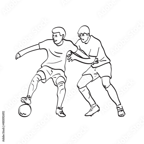 line art two soccer players in action illustration vector hand drawn isolated on white background