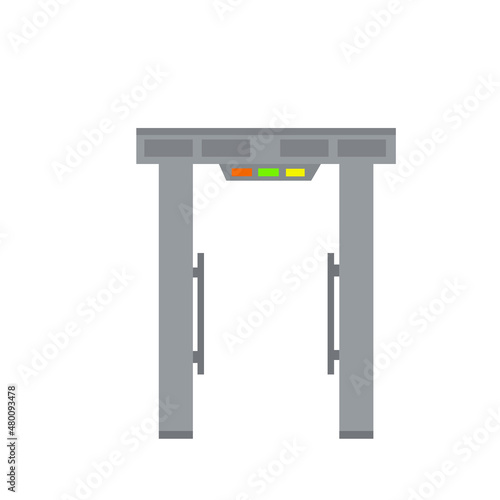 Metal detector. Safety frame. Checking dangerous items. Airport counterterrorism equipment. Modern technological gates and entrance. Flat illustration