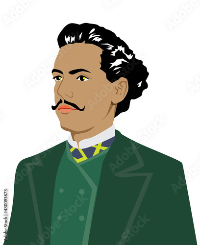 Caricatura em vetor de  Castro Alves. Poeta brasileiro do Século 19