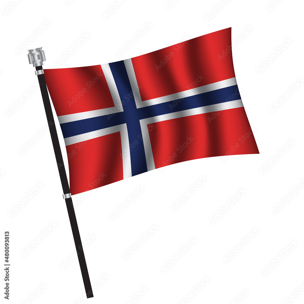 Norway flag , flag of Norway waving on flag pole, vector illustration EPS 10.
