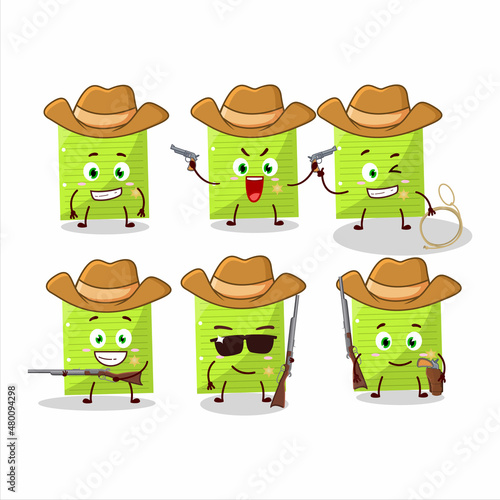 Cool cowboy green sticky notes cartoon character with a cute hat