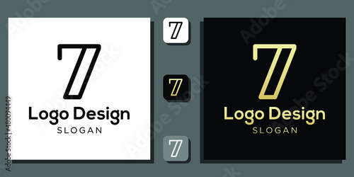 logo design number seven years calculator numeric coding mathematics percent technology concept with app template 