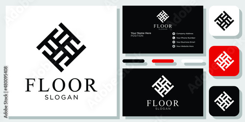 floor symbol abstract initials letter square frame luxury elegant interiors architecture with business card template 