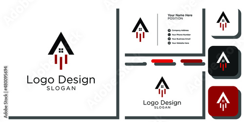 logo design symbol combination abstract home selling growth launch with business card template 