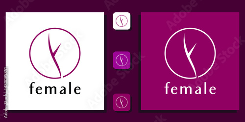 female symbol letter initial alphabet pink abstract feminine girl woman with app template 