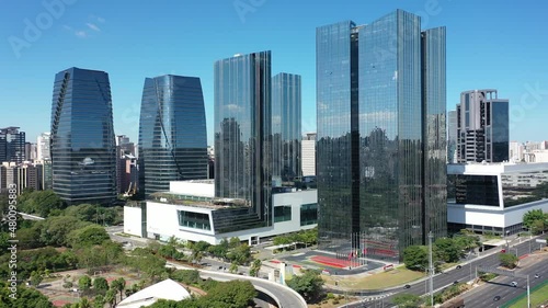 Downtown Sao Paulo Brazil. Urban aerials. Cityscape scenery. Landmark city of panoramic landscape of famous highway road and business buildings. photo